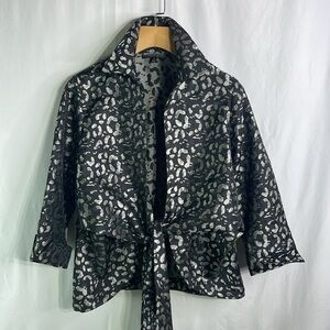 Mishca black, silver gray, tie front, elegant blouse jacket